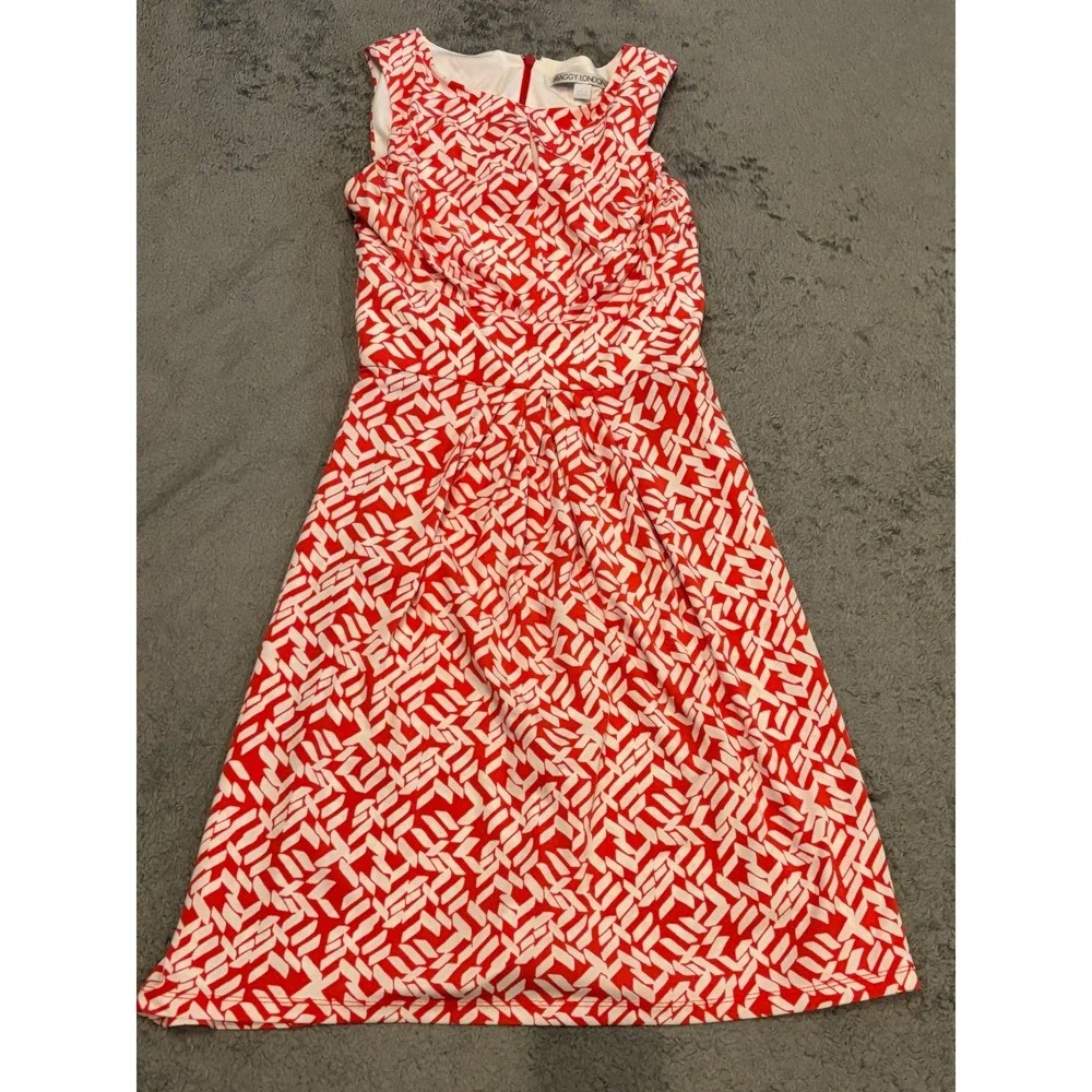Maggy London Dress Womens M Knee Length Sleeveless A-Line Shift Geometric Tie